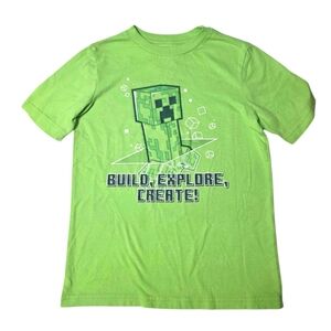 Minecraft Game Top Kids Shirt Short Sleeve Bright Green Casual Boys 6 / 7 Small